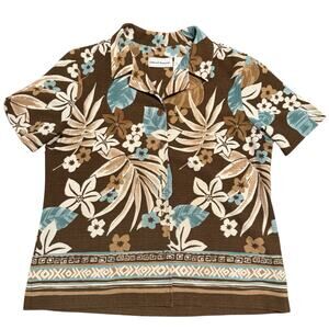 Alfred Dunner Brown Floral Button-Up Shirt Size 10 | Vintage Missing Buttons